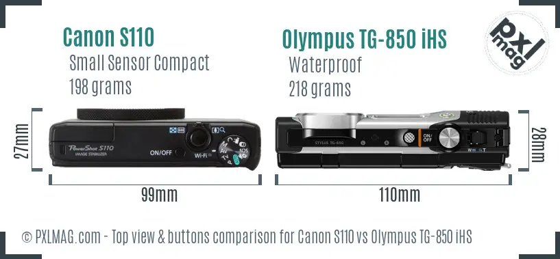 Canon S110 vs Olympus TG-850 iHS top view buttons comparison