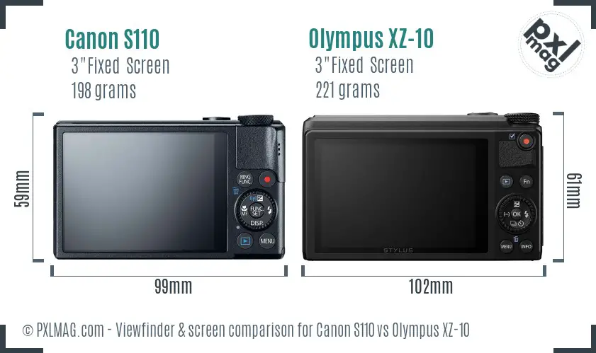 Canon S110 vs Olympus XZ-10 Screen and Viewfinder comparison