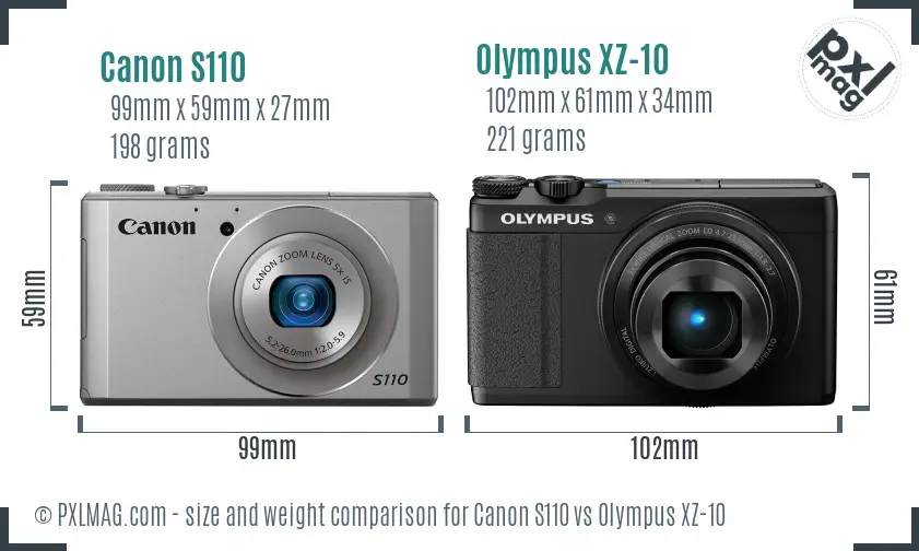 Canon S110 vs Olympus XZ-10 size comparison