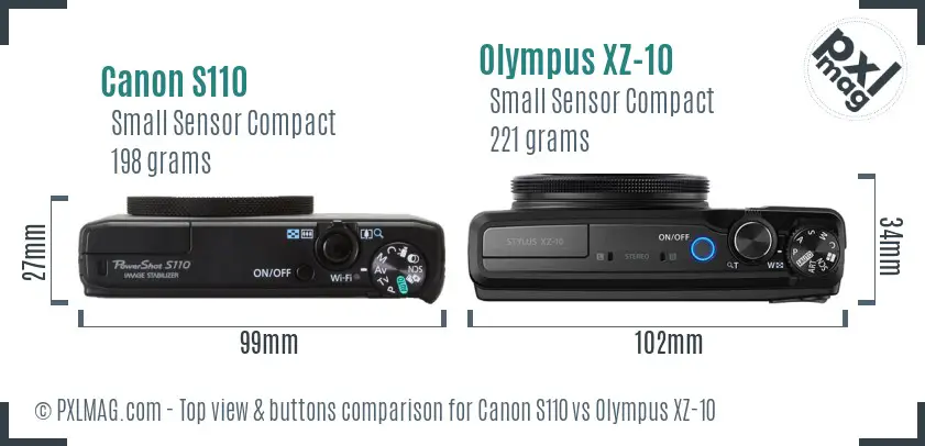 Canon S110 vs Olympus XZ-10 top view buttons comparison