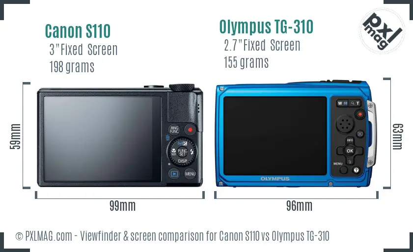 Canon S110 vs Olympus TG-310 Screen and Viewfinder comparison