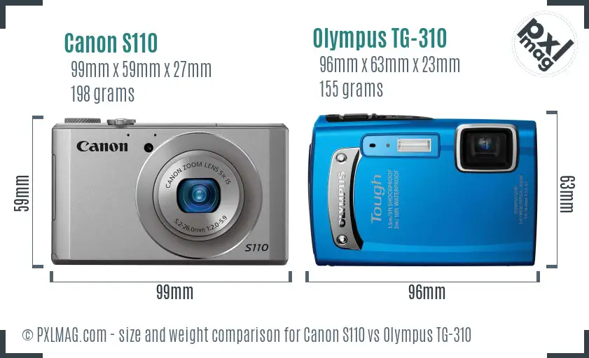 Canon S110 vs Olympus TG-310 size comparison
