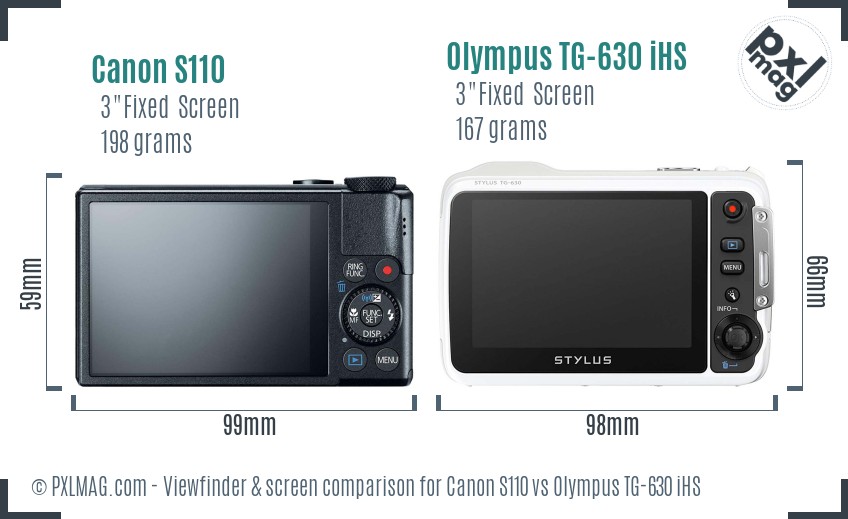 Canon S110 vs Olympus TG-630 iHS Screen and Viewfinder comparison