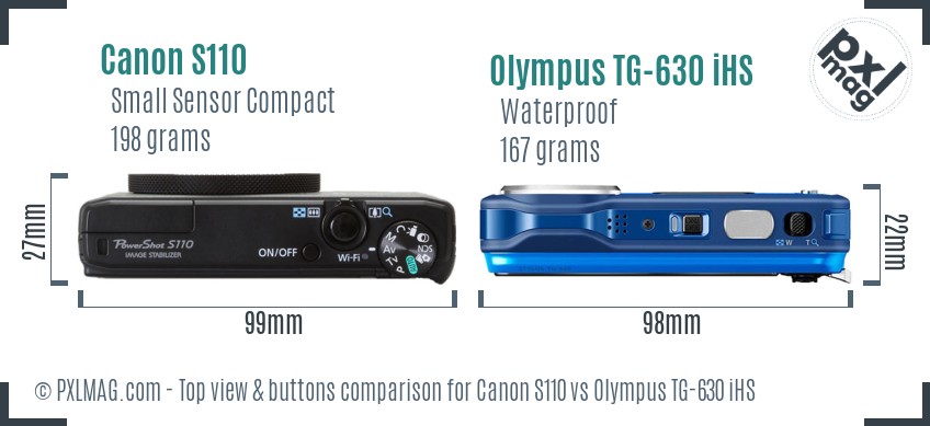 Canon S110 vs Olympus TG-630 iHS top view buttons comparison
