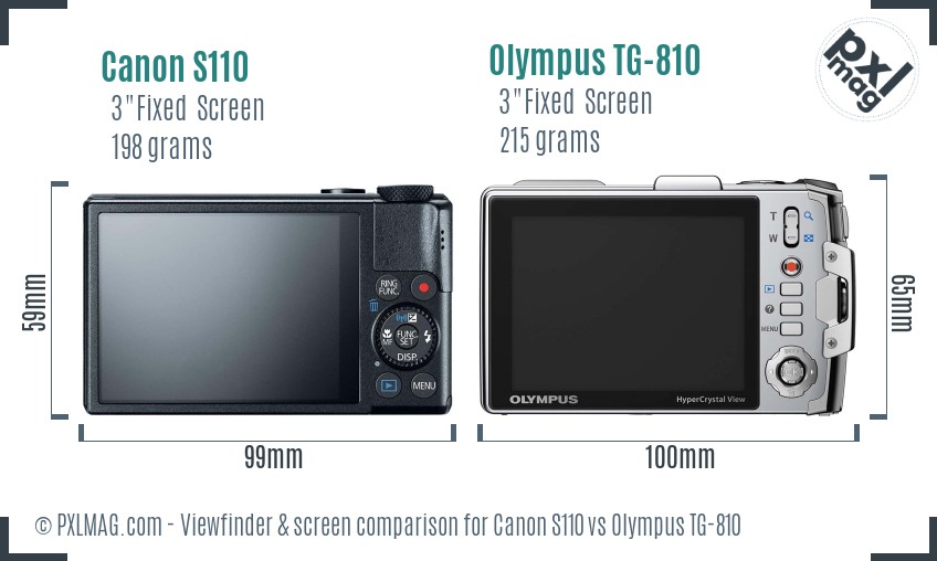 Canon S110 vs Olympus TG-810 Screen and Viewfinder comparison