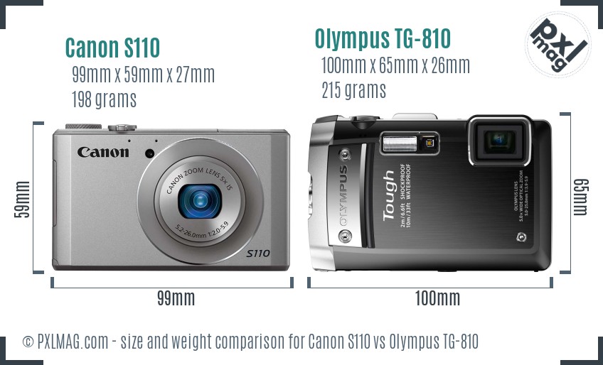 Canon S110 vs Olympus TG-810 size comparison