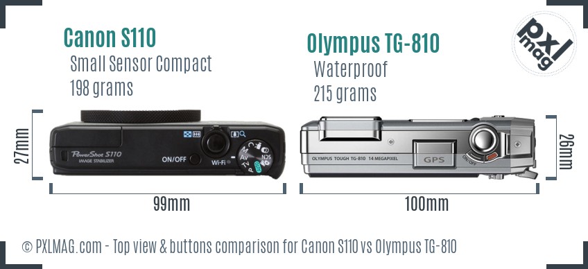 Canon S110 vs Olympus TG-810 top view buttons comparison