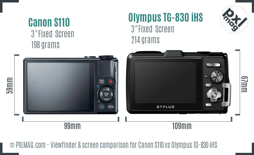 Canon S110 vs Olympus TG-830 iHS Screen and Viewfinder comparison