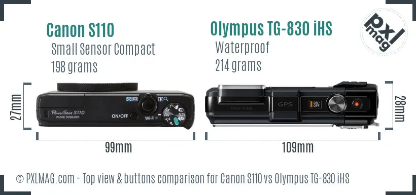 Canon S110 vs Olympus TG-830 iHS top view buttons comparison