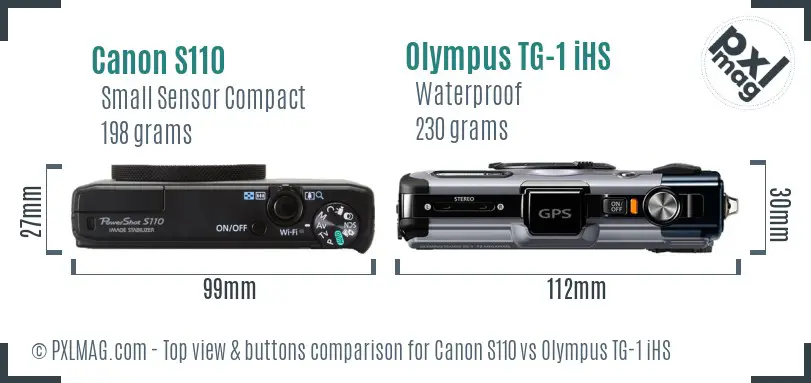Canon S110 vs Olympus TG-1 iHS top view buttons comparison Canon S110 vs Olympus TG-1 iHS top view buttons comparison