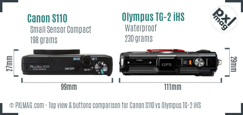 Canon S110 vs Olympus TG-2 iHS top view buttons comparison