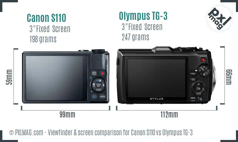 Canon S110 vs Olympus TG-3 Screen and Viewfinder comparison