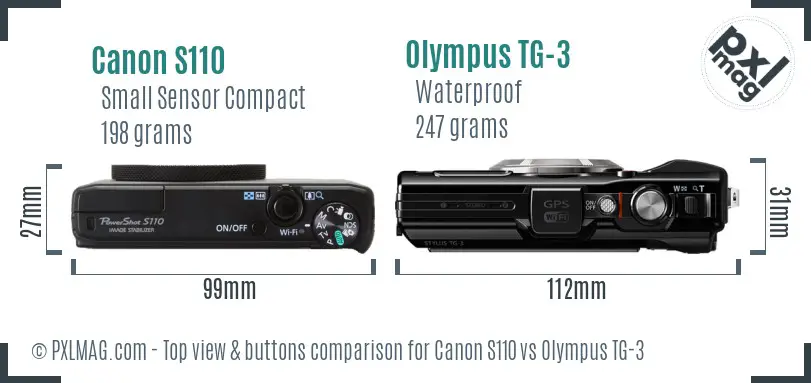 Canon S110 vs Olympus TG-3 top view buttons comparison