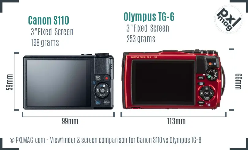 Canon S110 vs Olympus TG-6 Screen and Viewfinder comparison