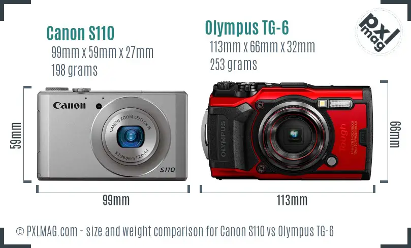 Canon S110 vs Olympus TG-6 size comparison