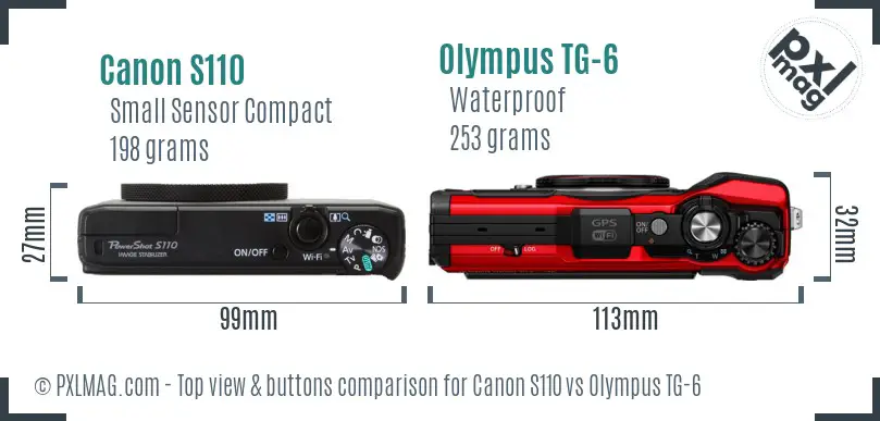 Canon S110 vs Olympus TG-6 top view buttons comparison