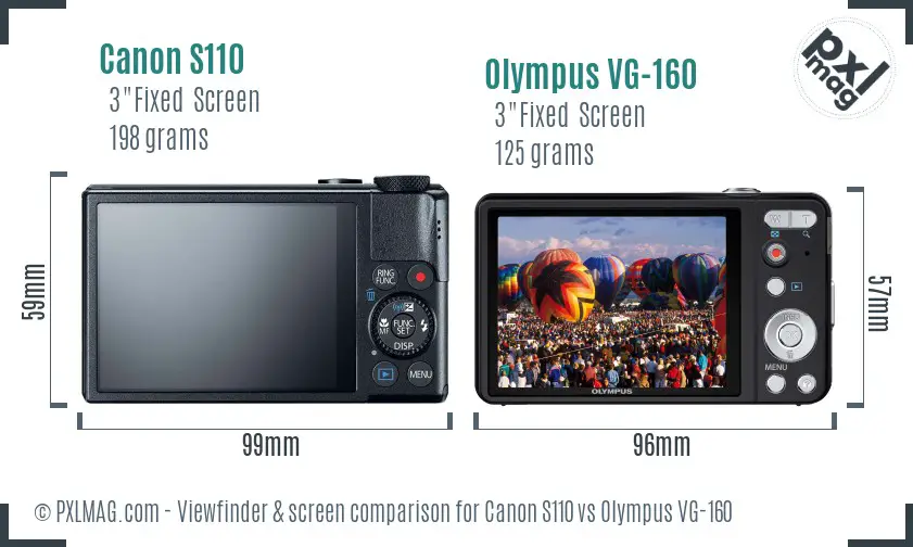 Canon S110 vs Olympus VG-160 Screen and Viewfinder comparison