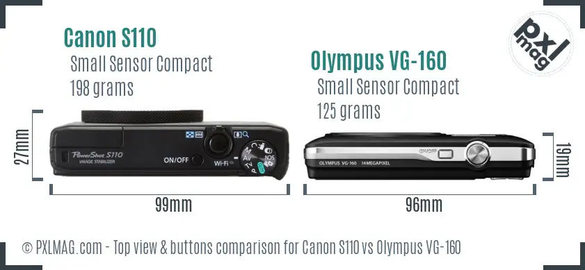 Canon S110 vs Olympus VG-160 top view buttons comparison