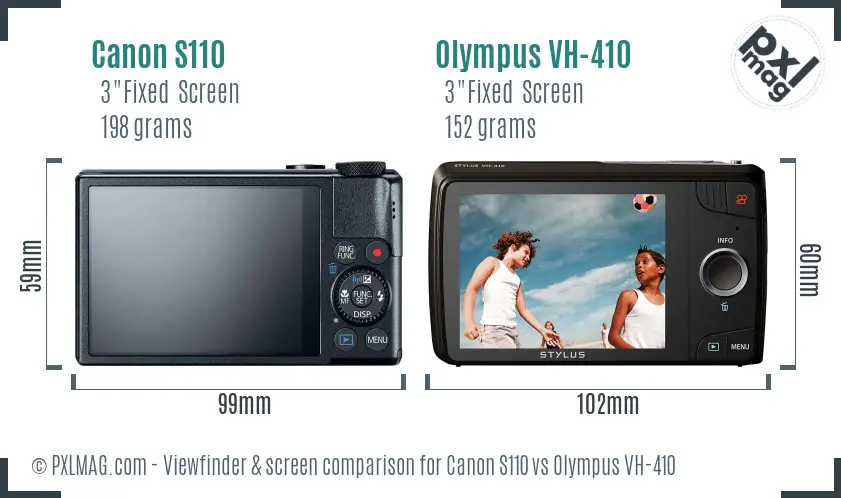 Canon S110 vs Olympus VH-410 Screen and Viewfinder comparison