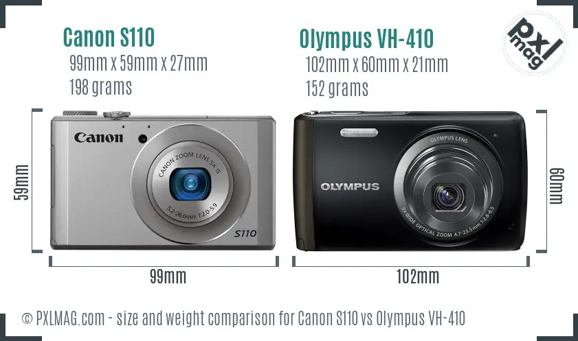 Canon S110 vs Olympus VH-410 size comparison