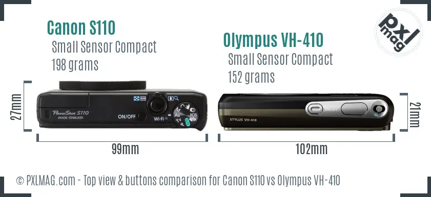 Canon S110 vs Olympus VH-410 top view buttons comparison