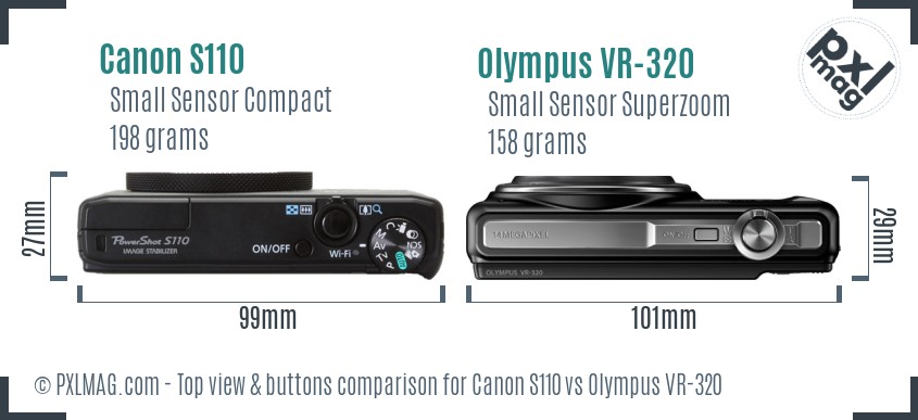 Canon S110 vs Olympus VR-320 top view buttons comparison