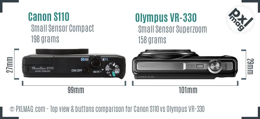 Canon S110 vs Olympus VR-330 top view buttons comparison