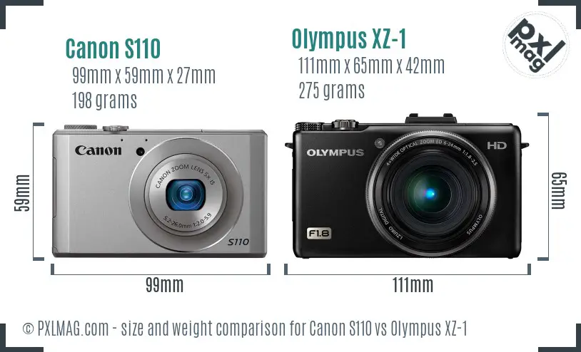 Canon S110 vs Olympus XZ-1 size comparison Canon S110 vs Olympus XZ-1 size comparison