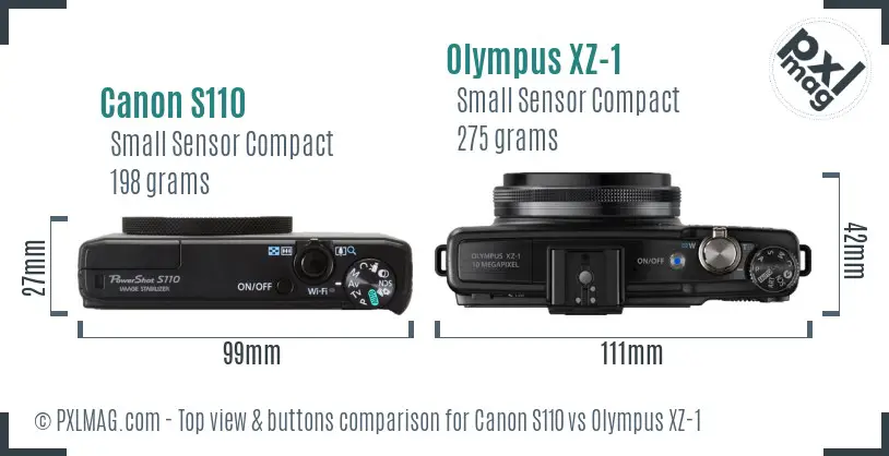 Canon S110 vs Olympus XZ-1 top view buttons comparison Canon S110 vs Olympus XZ-1 top view buttons comparison