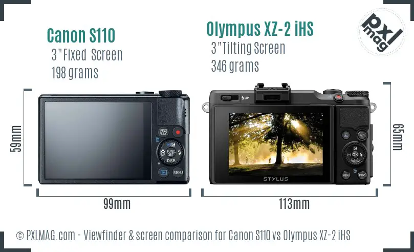 Canon S110 vs Olympus XZ-2 iHS Screen and Viewfinder comparison