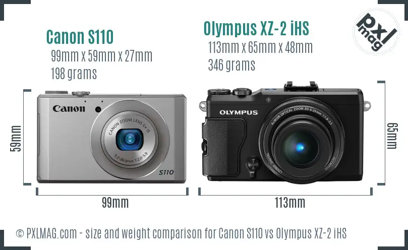 Canon S110 vs Olympus XZ-2 iHS size comparison