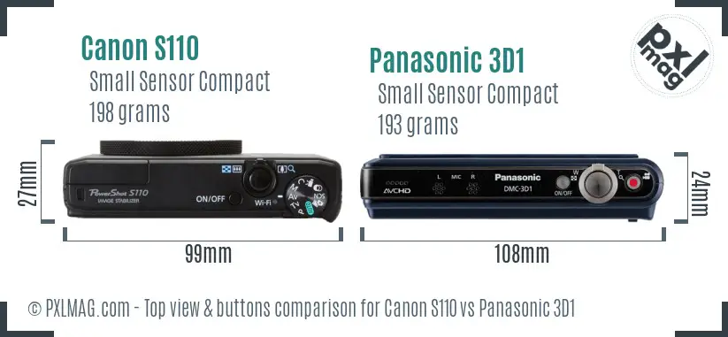 Canon S110 vs Panasonic 3D1 top view buttons comparison Canon S110 vs Panasonic 3D1 top view buttons comparison