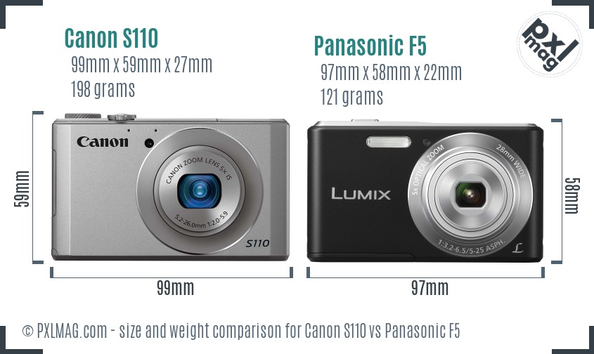 Canon S110 vs Panasonic F5 size comparison