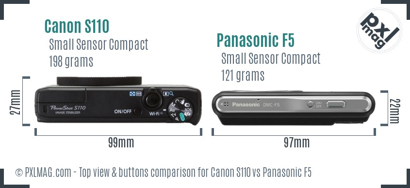 Canon S110 vs Panasonic F5 top view buttons comparison
