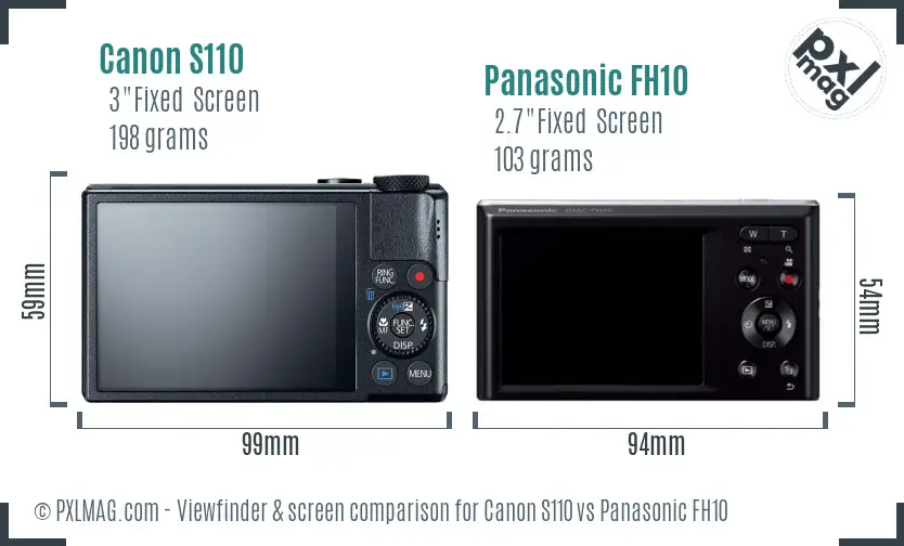 Canon S110 vs Panasonic FH10 Screen and Viewfinder comparison