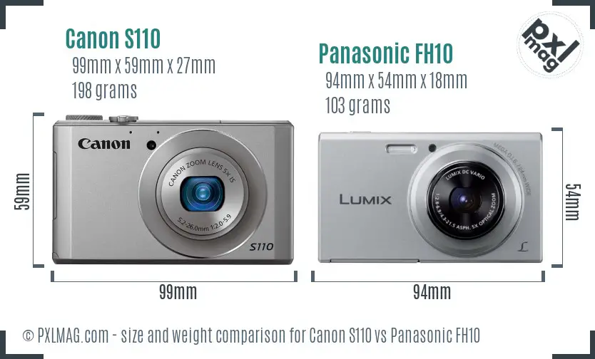 Canon S110 vs Panasonic FH10 size comparison