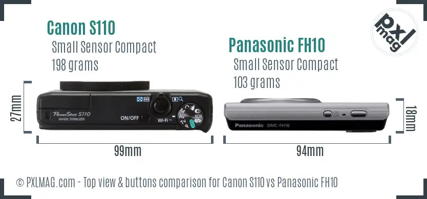Canon S110 vs Panasonic FH10 top view buttons comparison