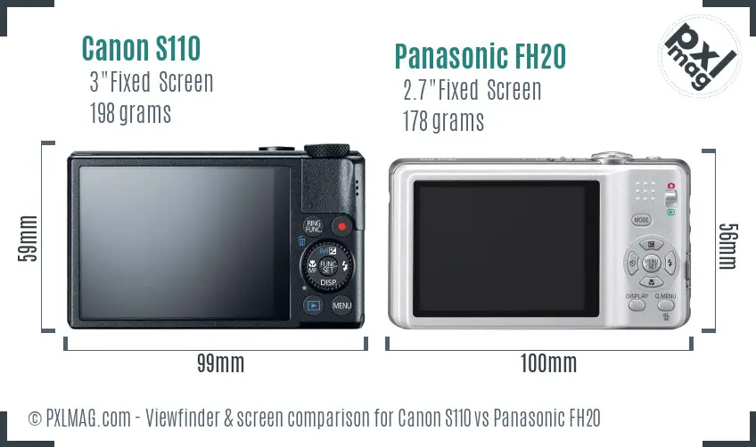 Canon S110 vs Panasonic FH20 Screen and Viewfinder comparison