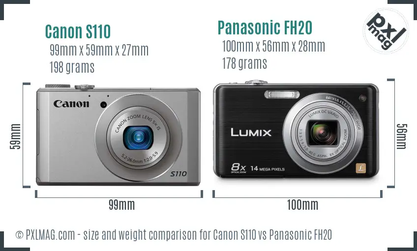 Canon S110 vs Panasonic FH20 size comparison