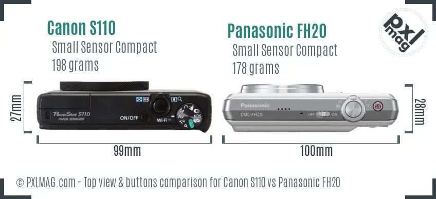 Canon S110 vs Panasonic FH20 top view buttons comparison
