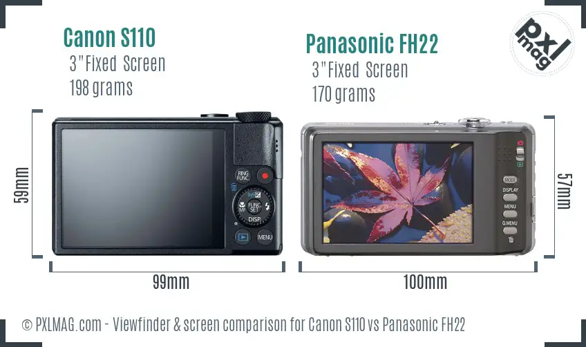 Canon S110 vs Panasonic FH22 Screen and Viewfinder comparison