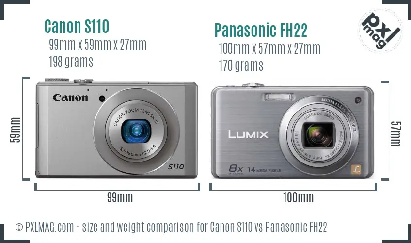 Canon S110 vs Panasonic FH22 size comparison