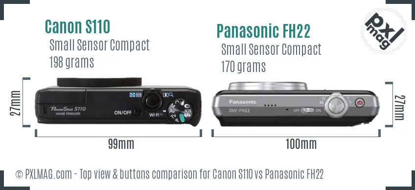 Canon S110 vs Panasonic FH22 top view buttons comparison