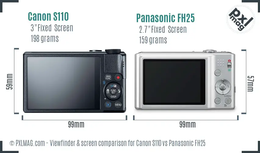 Canon S110 vs Panasonic FH25 Screen and Viewfinder comparison