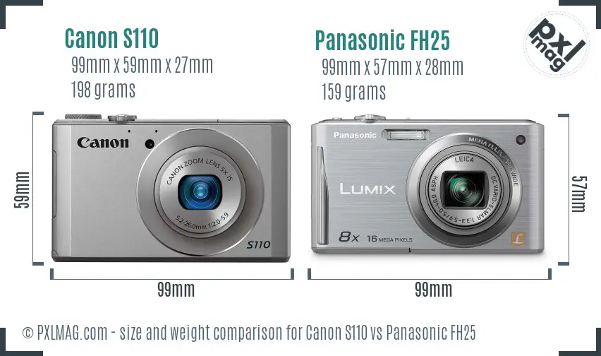 Canon S110 vs Panasonic FH25 size comparison