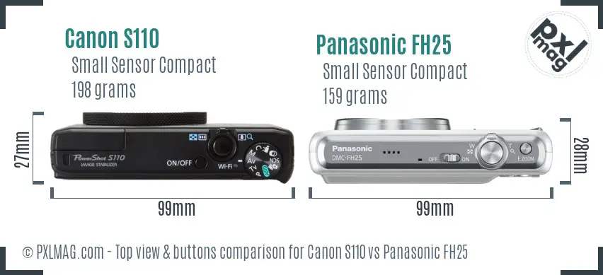Canon S110 vs Panasonic FH25 top view buttons comparison