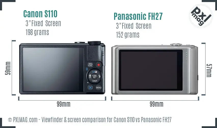 Canon S110 vs Panasonic FH27 Screen and Viewfinder comparison
