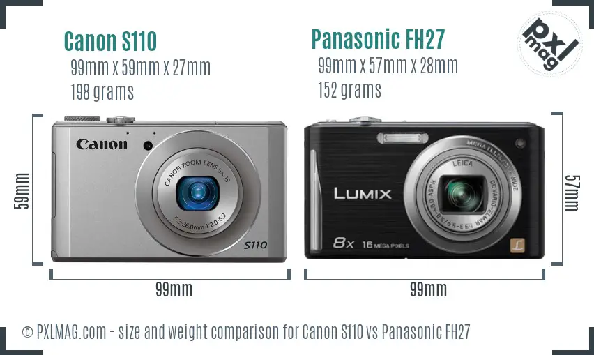 Canon S110 vs Panasonic FH27 size comparison