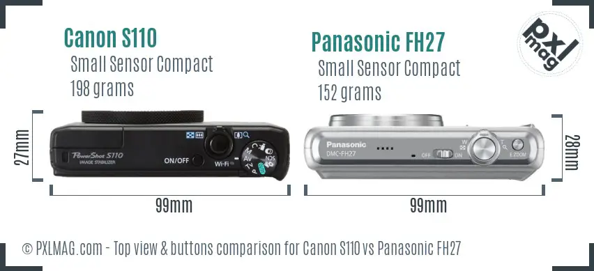 Canon S110 vs Panasonic FH27 top view buttons comparison