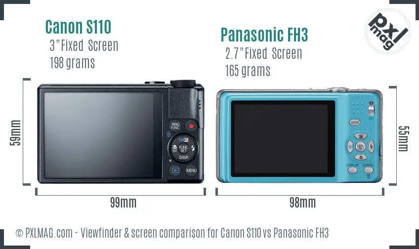 Canon S110 vs Panasonic FH3 Screen and Viewfinder comparison